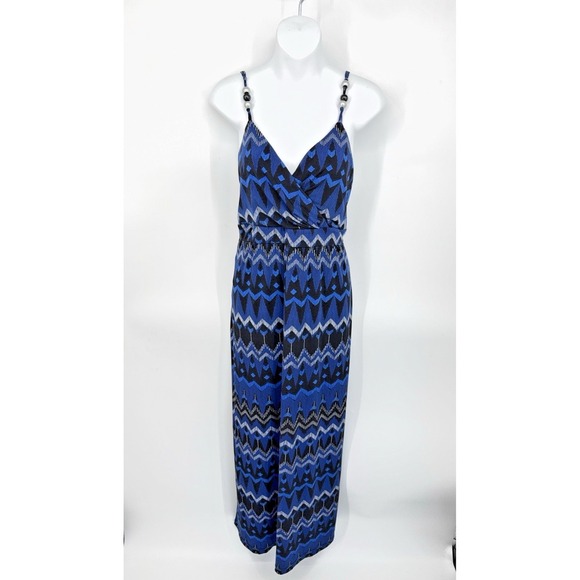 Lane Bryant Coastal Tribal Blue Maxi Dress Size 14/16 Vacation Coastal Resort - Picture 1 of 7